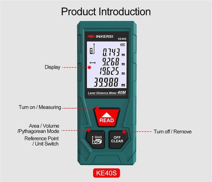 40m 132ft Digital Laser Distance Meter With 2 Bubble Levels