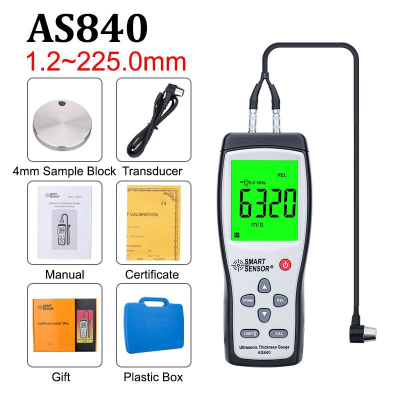 Table of sound velocity for thickness gauge